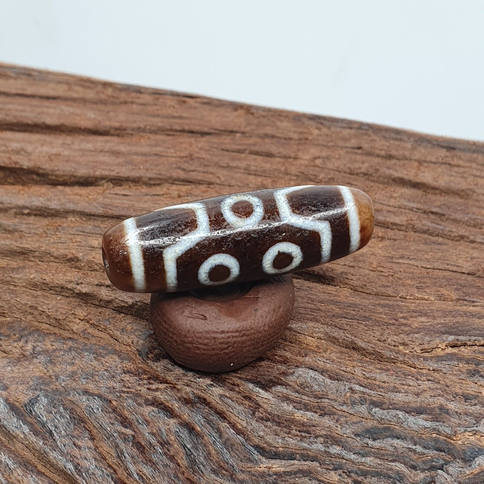 Vintage Tibetan Himalayan 4 Eyes Unique pattern Agate stone Dzi Bead Amulet CT7