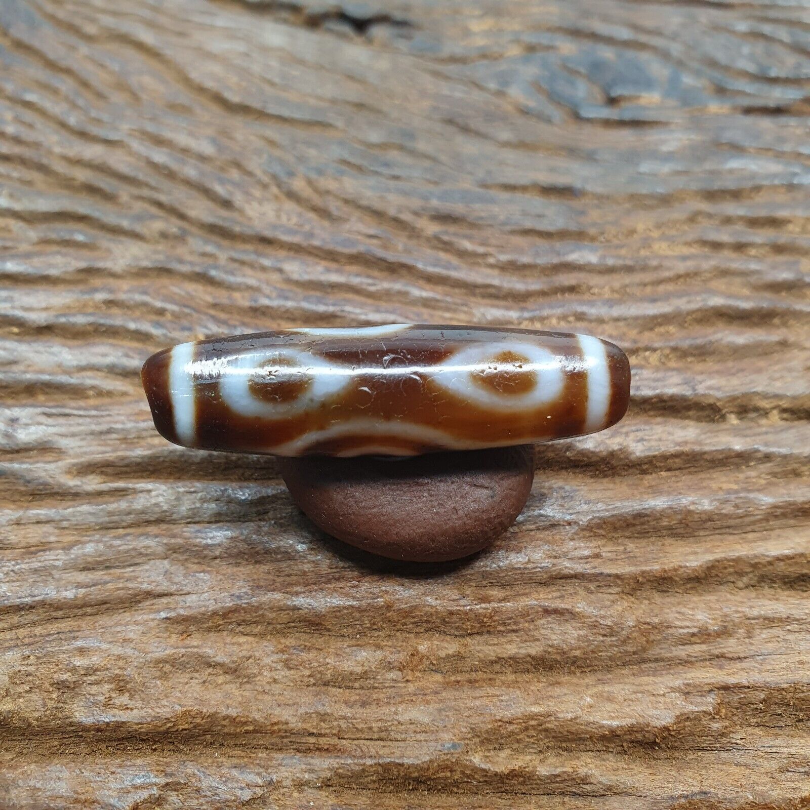 Vintage Tibetan 4 Eyes Unique pattern Agate stone Dzi Bead Amulet CT-9