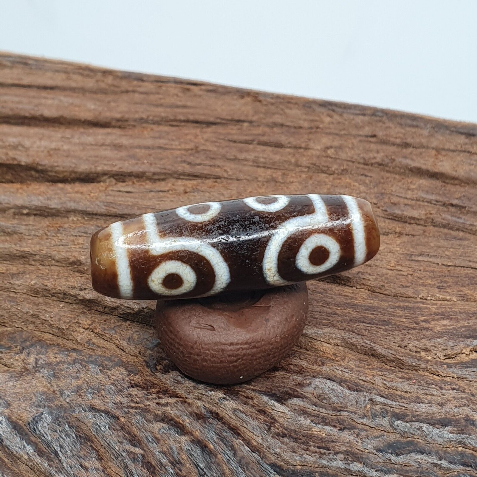 Vintage Tibetan Himalayan 4 Eyes Unique pattern Agate stone Dzi Bead Amulet CT7