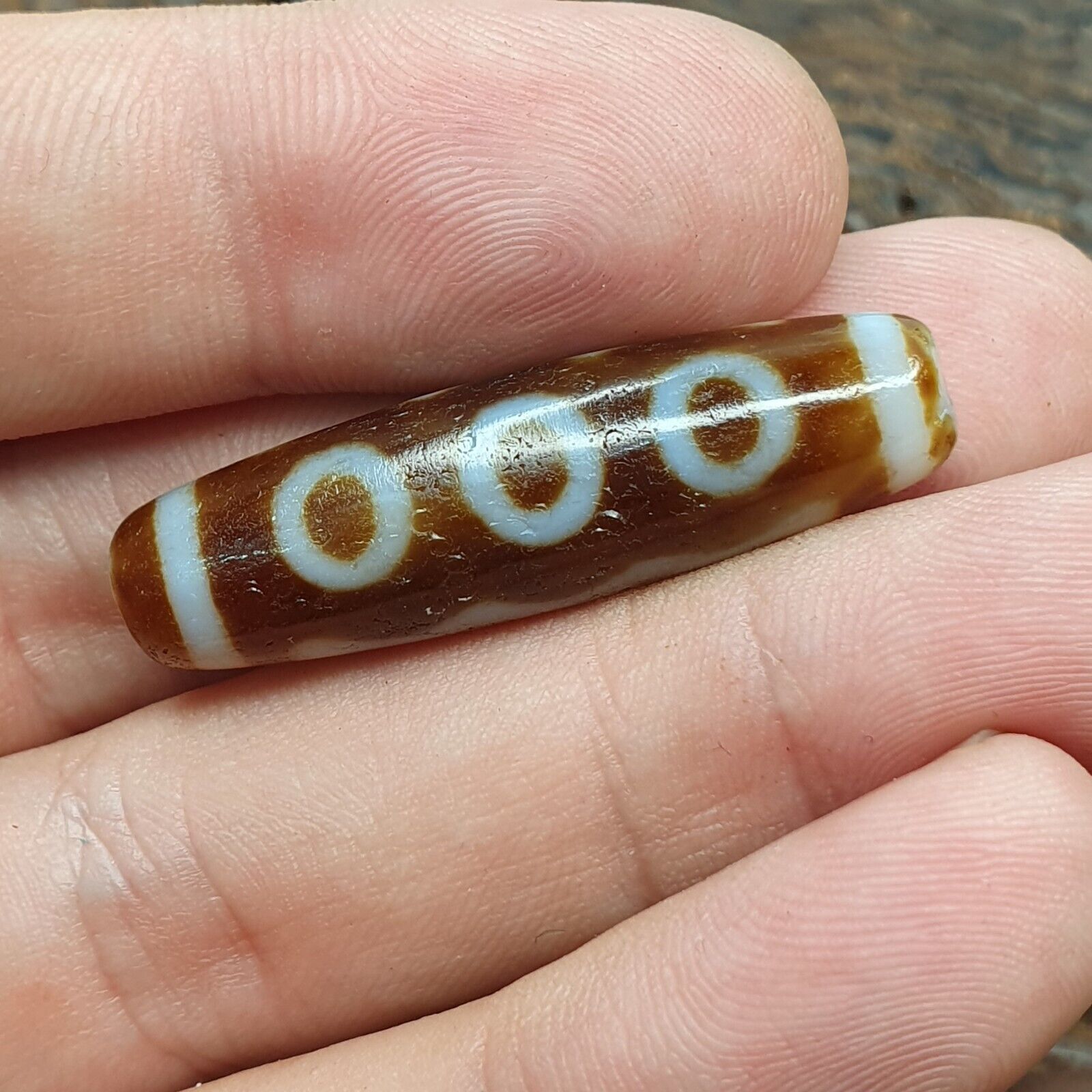 Vintage Tibetan Himalayan 5 Eyes Unique pattern Agate stone Dzi Bead Amulet CT8