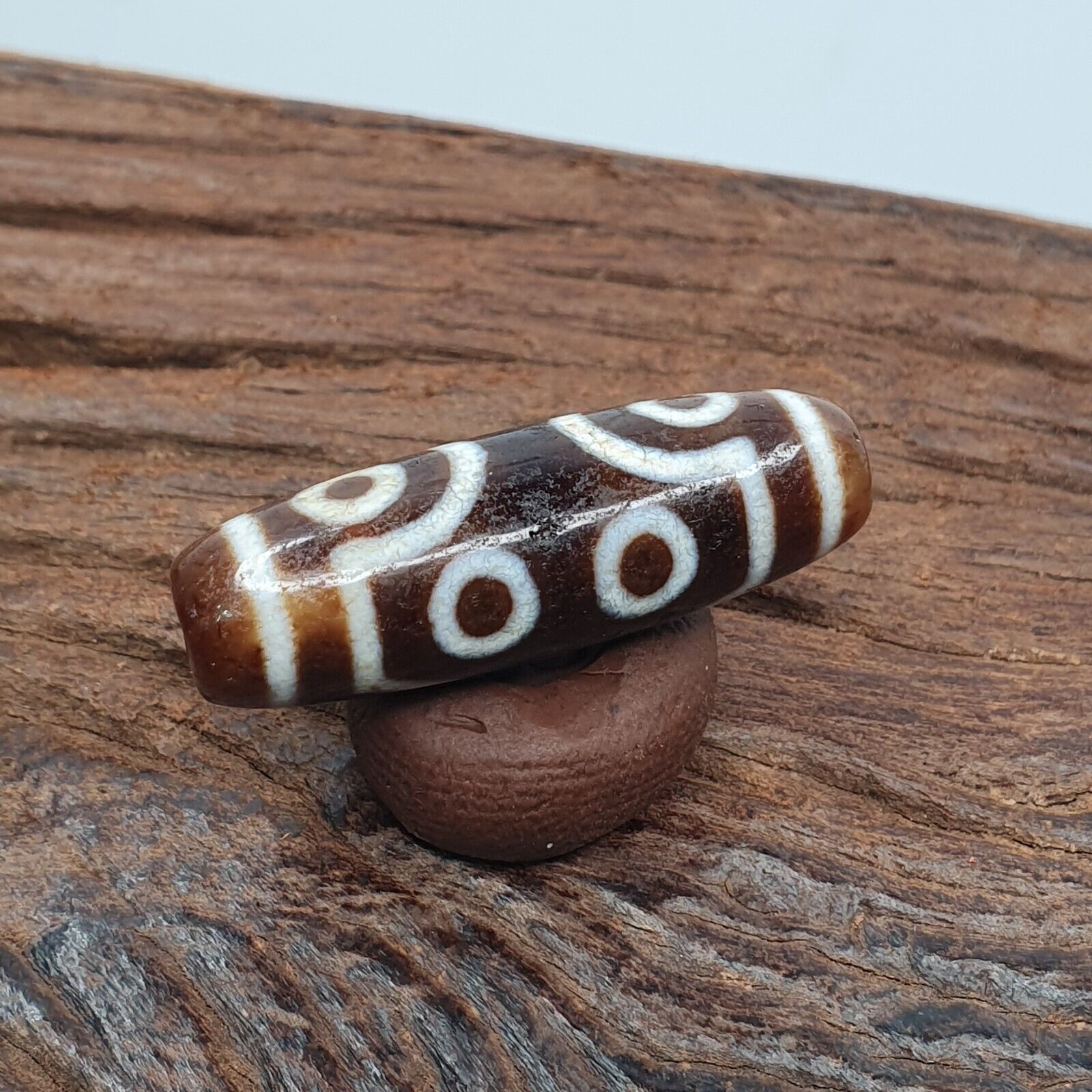 Vintage Tibetan Himalayan 4 Eyes Unique pattern Agate stone Dzi Bead Amulet CT7