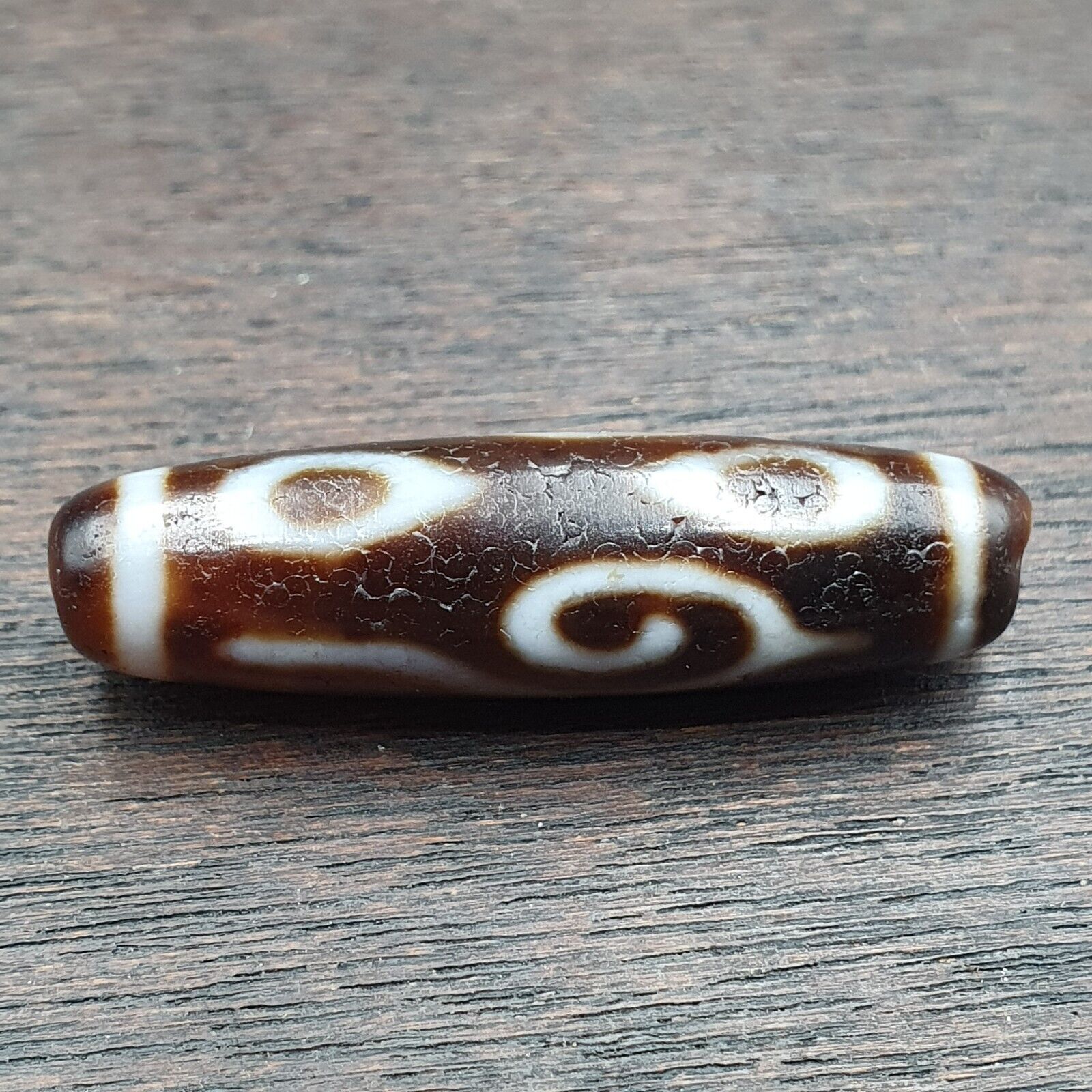Vintage Tibetan 4 Eyes Unique pattern Agate stone Dzi Bead Amulet CT-9