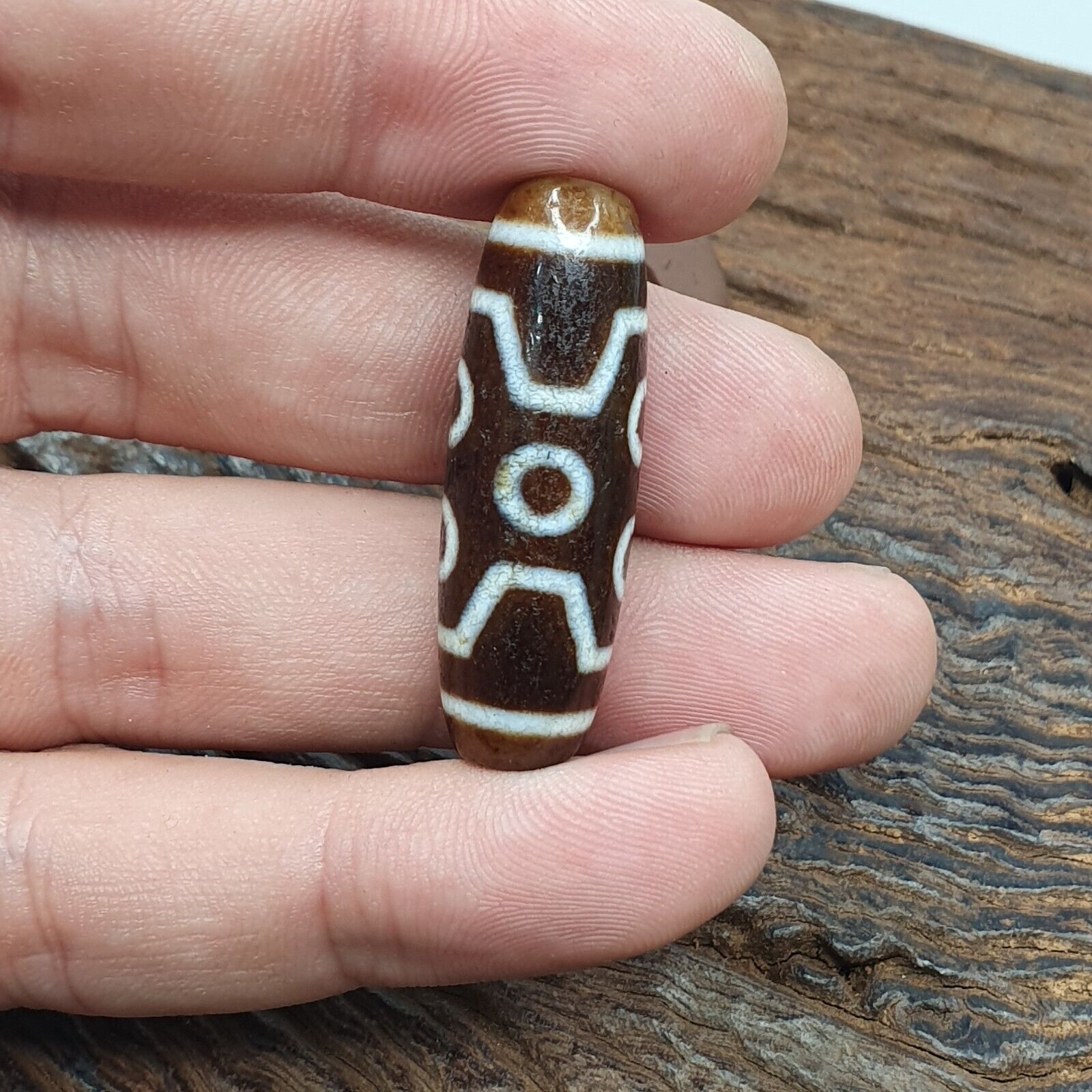 Vintage Tibetan Himalayan 4 Eyes Unique pattern Agate stone Dzi Bead Amulet CT7