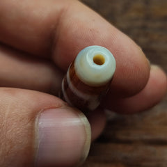 Antique Old Tibetan 2 Circle Eyes in Eye Agate stone Dzi Bead Amulet CT-2