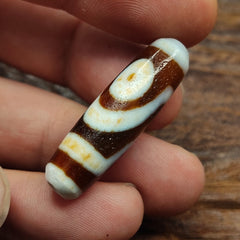 Antique Old Tibetan 2 Circle Eyes in Eye Agate stone Dzi Bead Amulet CT-2
