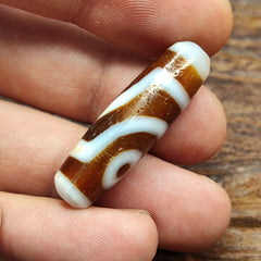 Antique Old Tibetan 2 Circle Eyes in Eye Agate stone Dzi Bead Amulet CT-2
