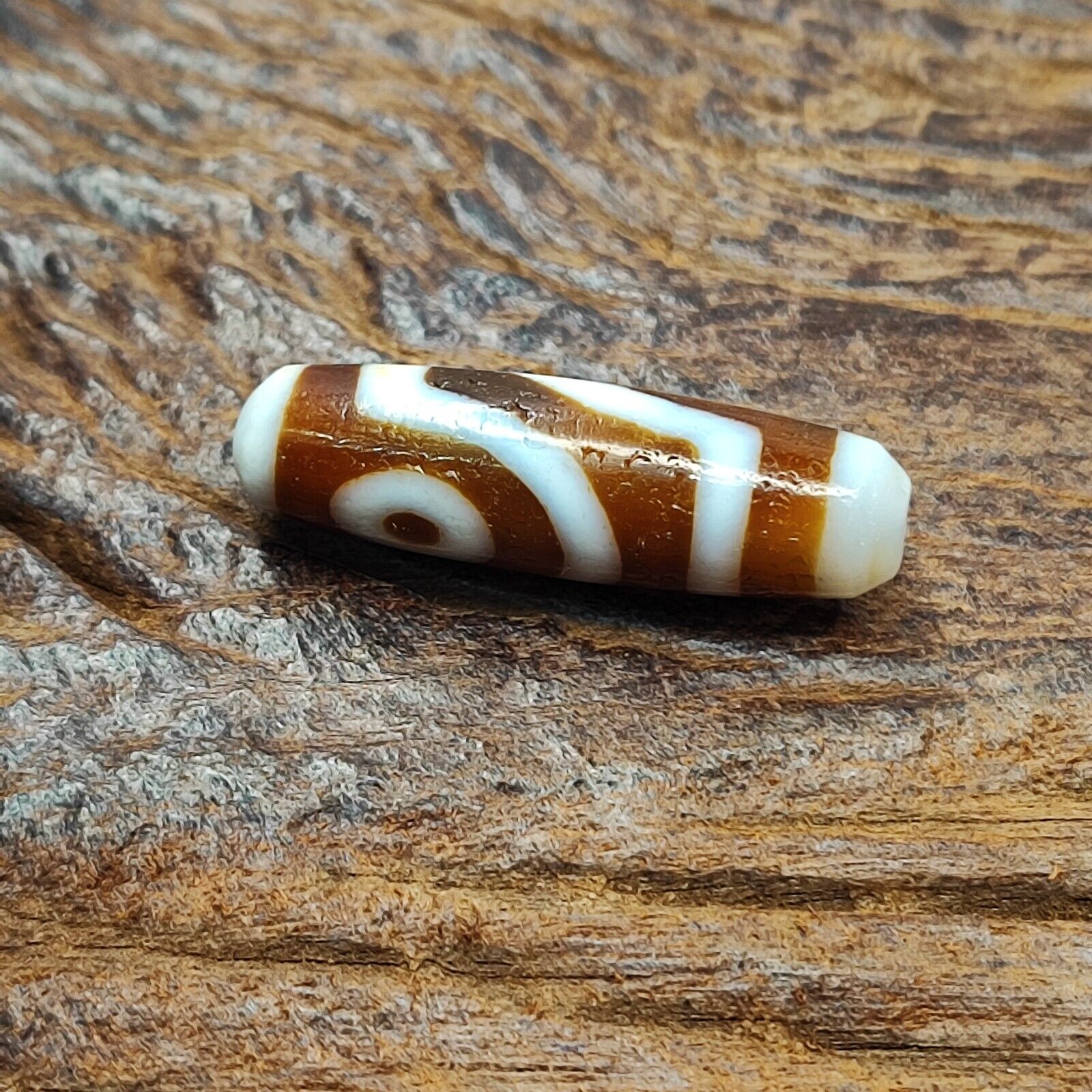 Antique Old Tibetan 2 Circle Eyes in Eye Agate stone Dzi Bead Amulet CT-2