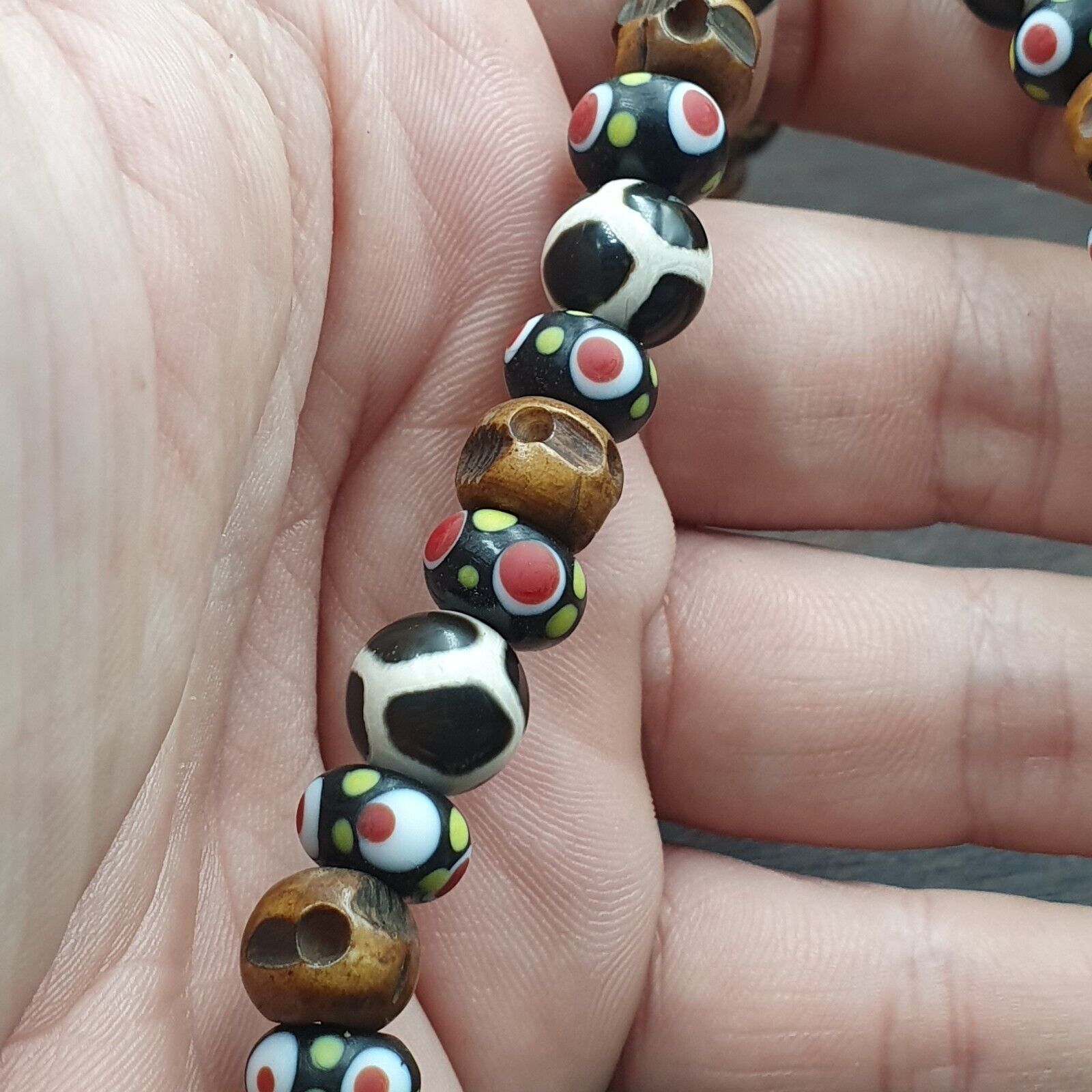 Vintage Himalayan Tibetan 2 Eye Dzi Bead Amulet with Skull and Football Shape