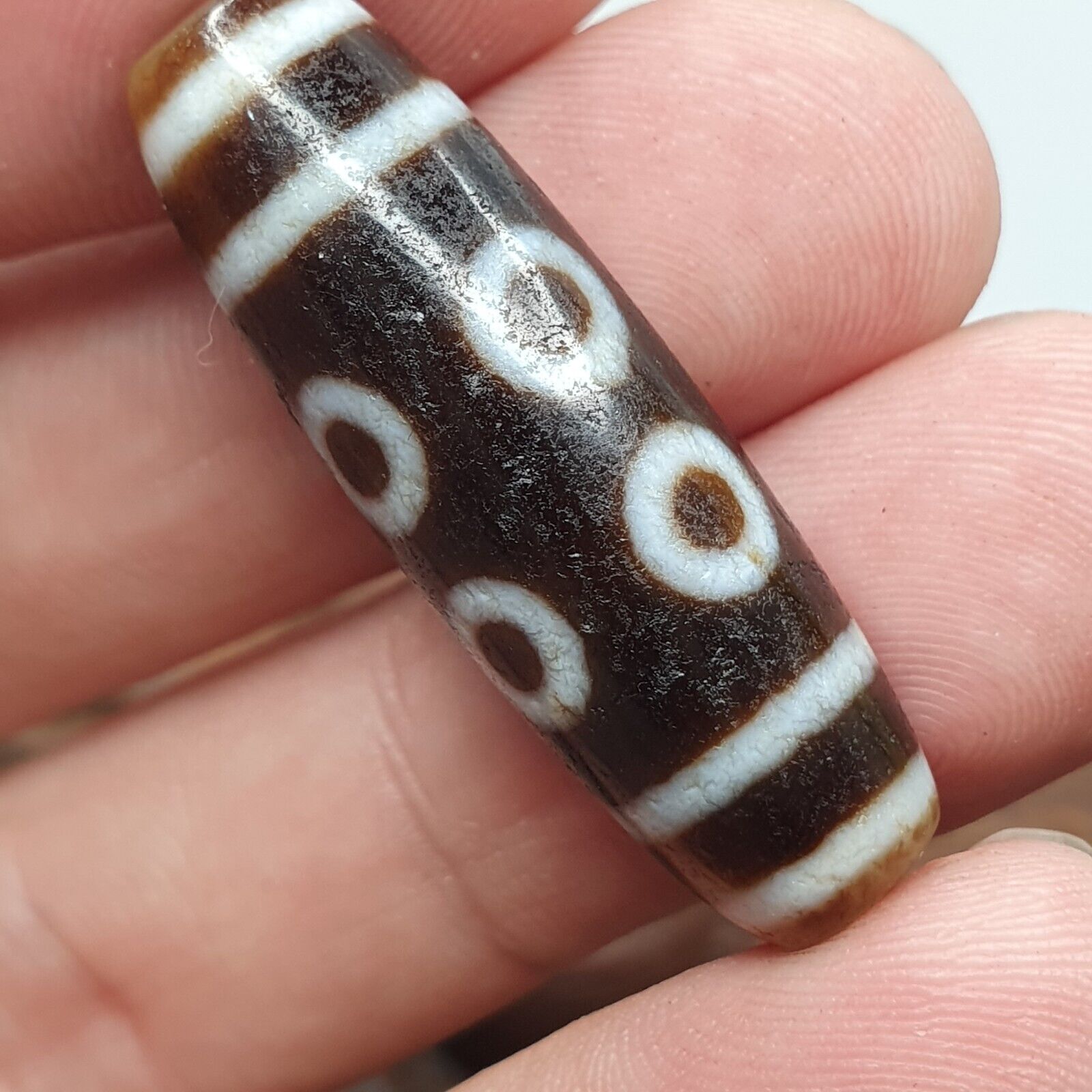 Old Tibetan Himalayan 8 Eyes 4 Stripes Agate stone Dzi Bead Amulet CT-6