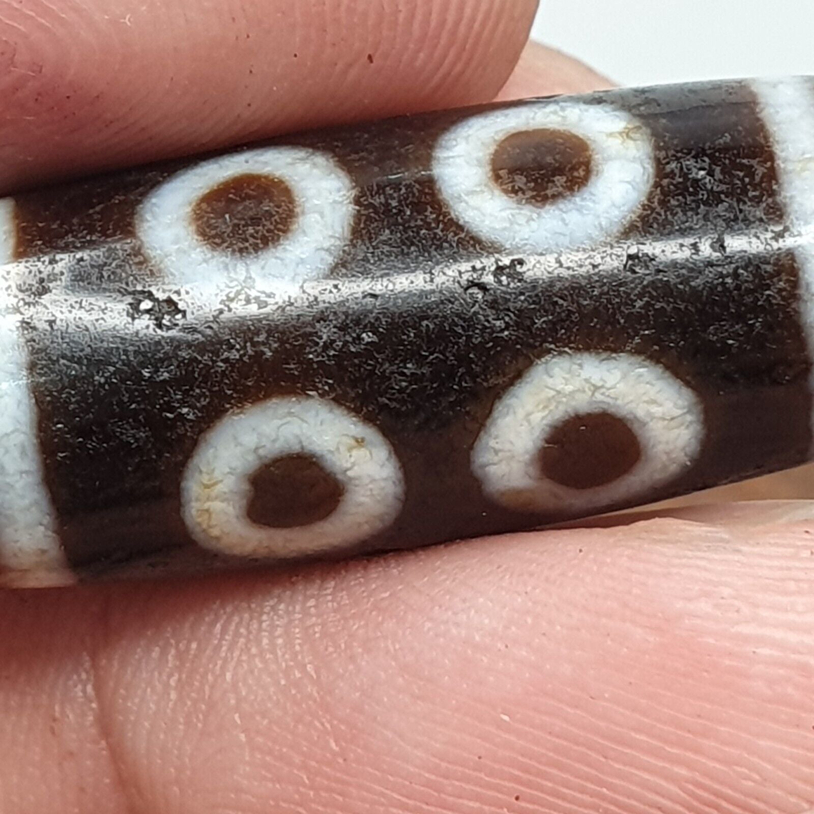 Old Tibetan Himalayan 8 Eyes 4 Stripes Agate stone Dzi Bead Amulet CT-6