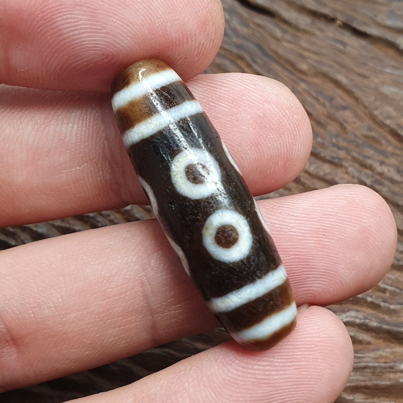 Old Tibetan Himalayan 8 Eyes 4 Stripes Agate stone Dzi Bead Amulet CT-6