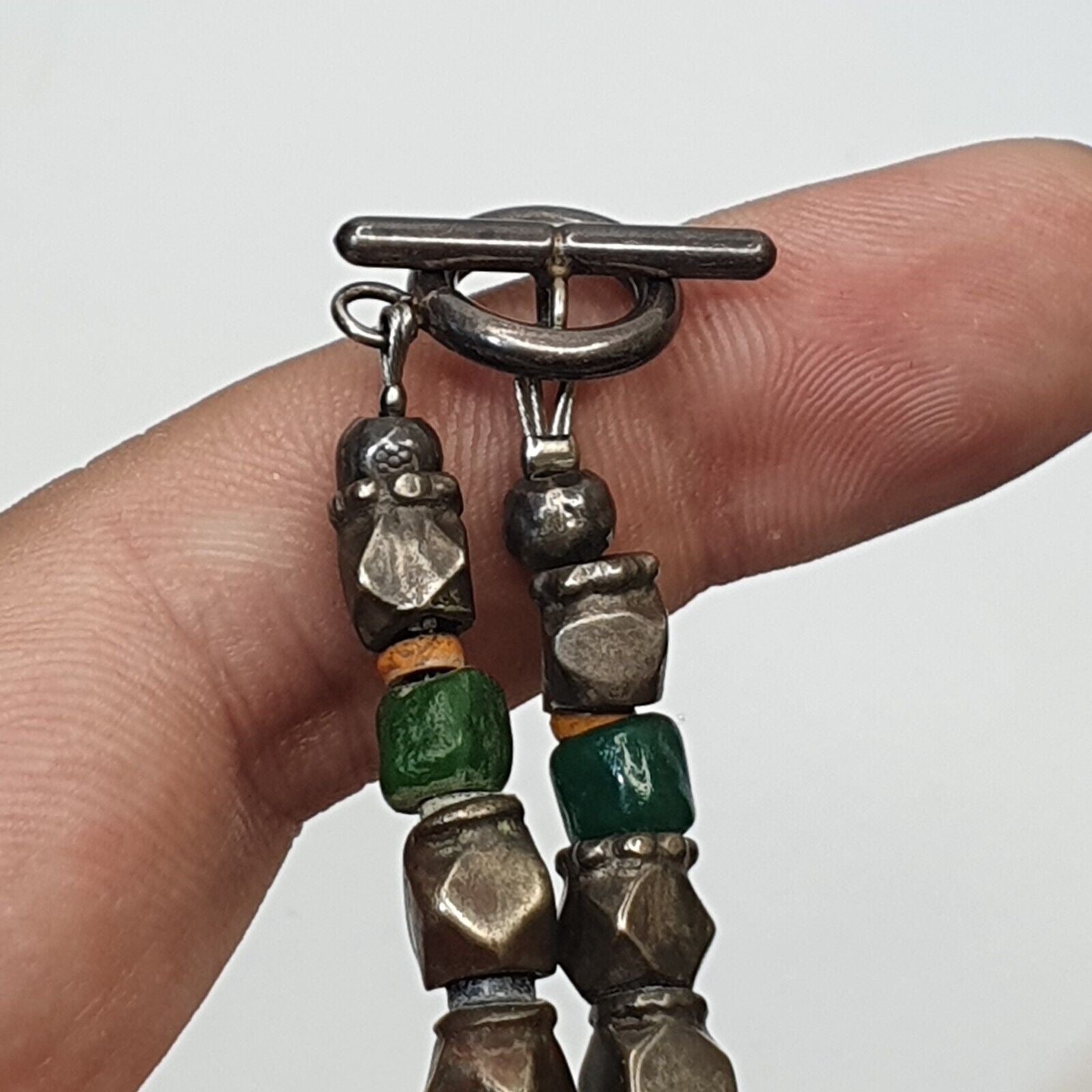 Antique Silver, Amber, Coral, Chevron, Agate, Mosiac Roman Glass  Beads Necklace