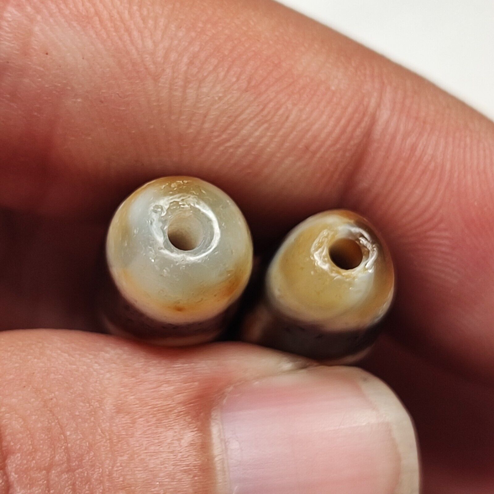 Lot 2 Powerful Diamond, Circle Eyes Antique Tibetan Agate Dzi Bead Amulet 128