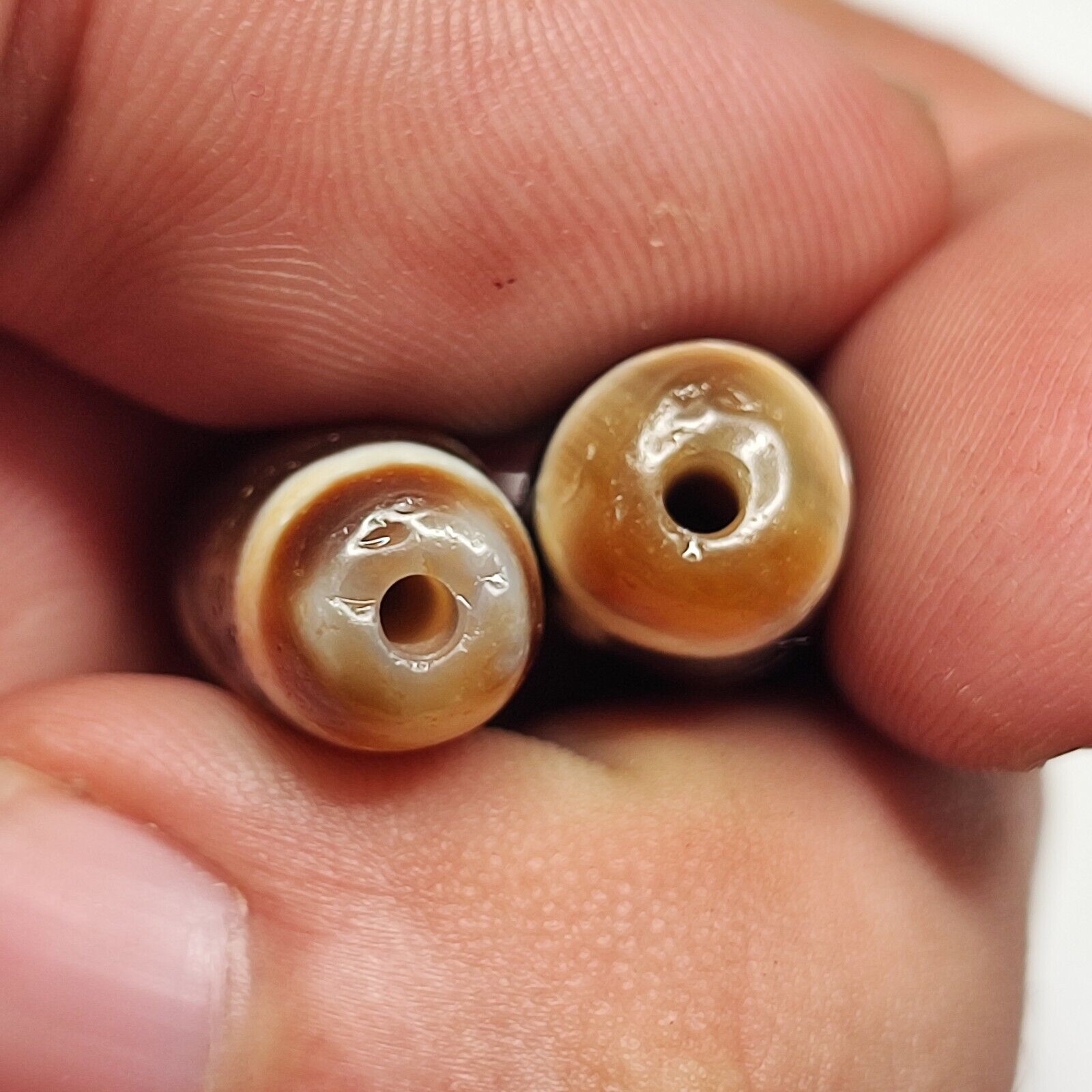 Lot 2 Powerful Diamond, Circle Eyes Antique Tibetan Agate Dzi Bead Amulet 128