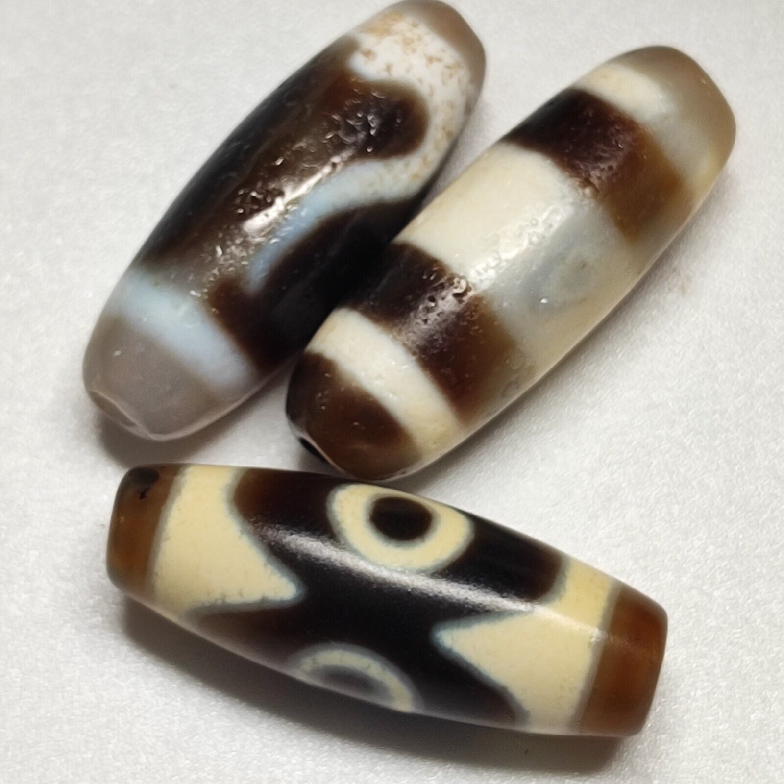 Lot 3 Powerful Unique patterns Antique Tibetan Agate Dzi Bead Amulet 126
