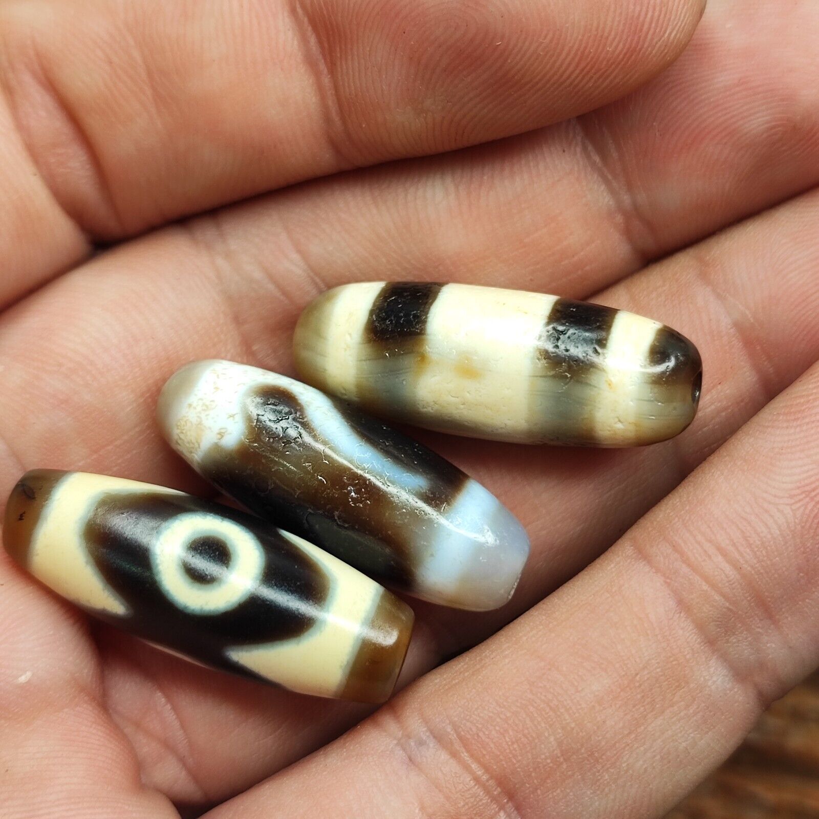 Lot 3 Powerful Unique patterns Antique Tibetan Agate Dzi Bead Amulet 126