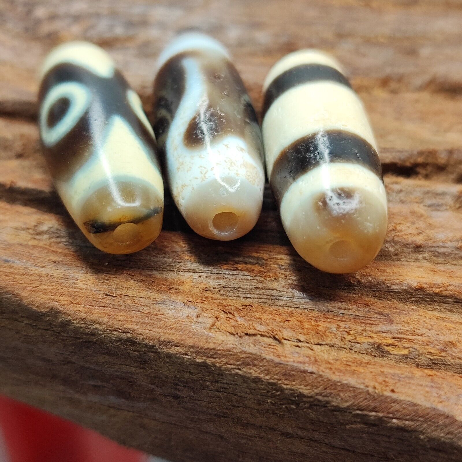 Lot 3 Powerful Unique patterns Antique Tibetan Agate Dzi Bead Amulet 126