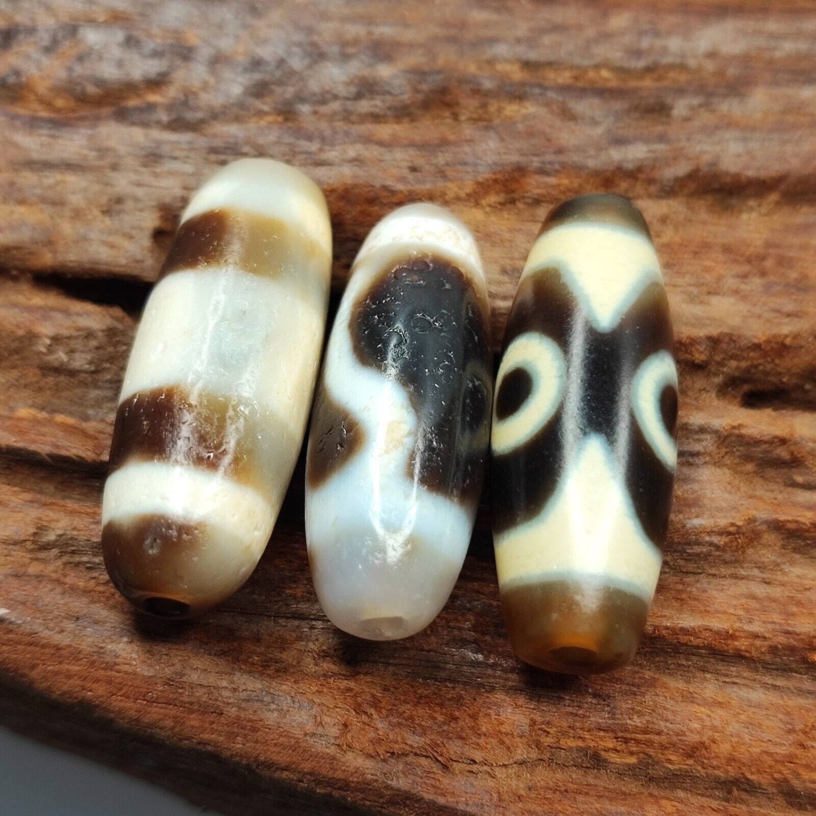 Lot 3 Powerful Unique patterns Antique Tibetan Agate Dzi Bead Amulet 126