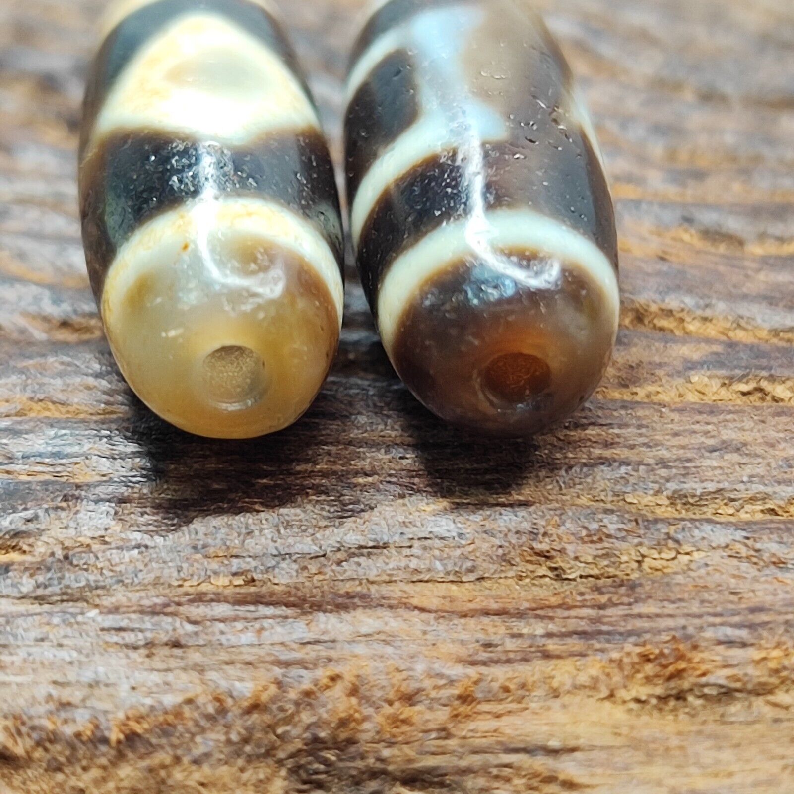 Lot 2 Powerful Diamond, Circle Eyes Antique Tibetan Agate Dzi Bead Amulet 125