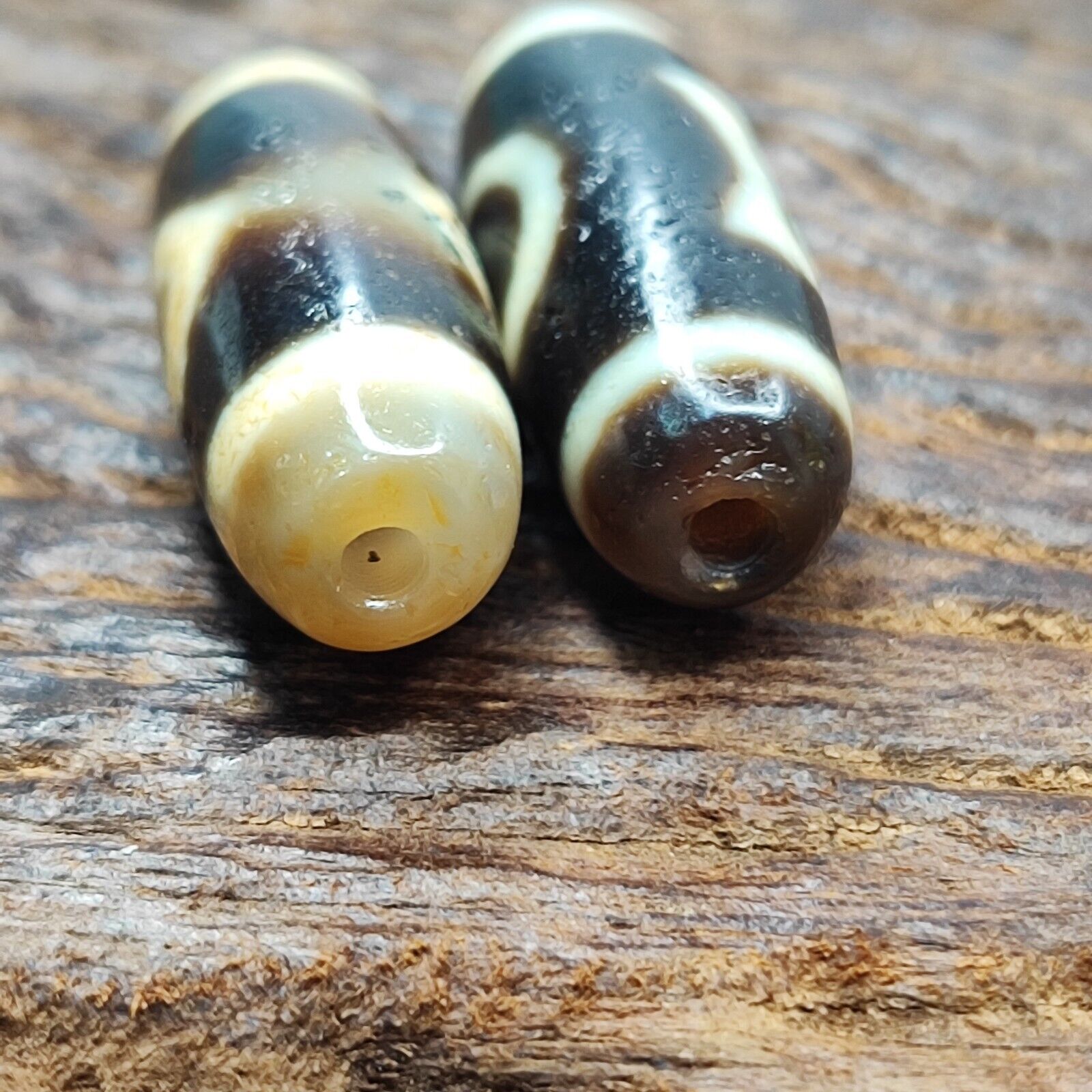 Lot 2 Powerful Diamond, Circle Eyes Antique Tibetan Agate Dzi Bead Amulet 125