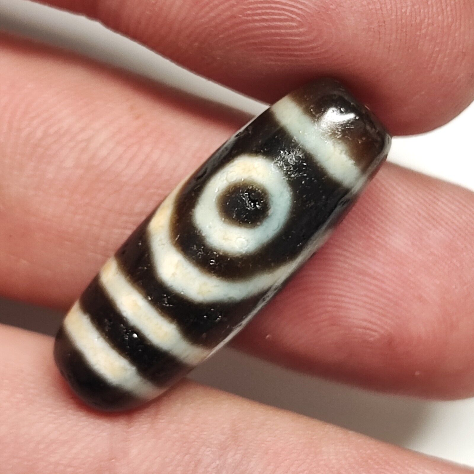 2 Slide Eyes Antique Old Tibetan High Quality Agate Dzi Bead Amulet 123
