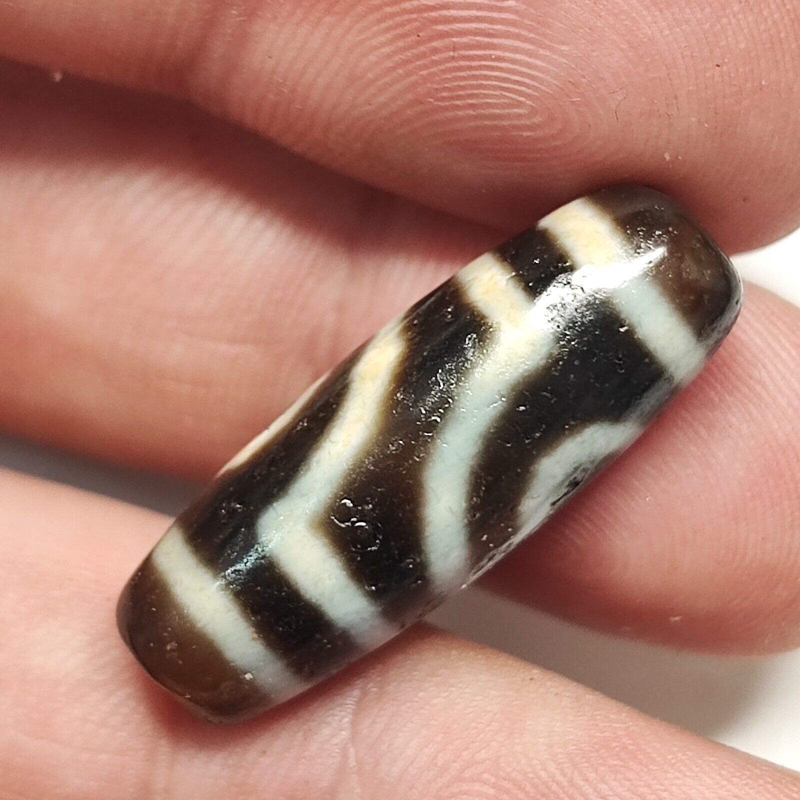 2 Slide Eyes Antique Old Tibetan High Quality Agate Dzi Bead Amulet 123