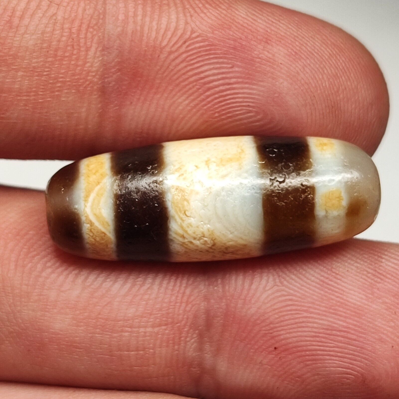 2 Stripes pattern Antique Old Tibetan High Quality Agate Dzi Bead Amulet 124