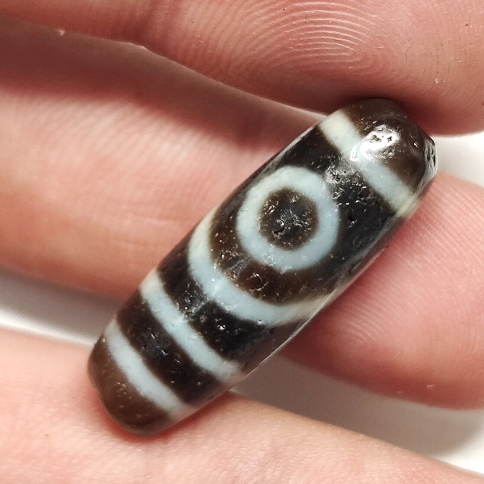 2 Slide Eyes Antique Old Tibetan High Quality Agate Dzi Bead Amulet 123