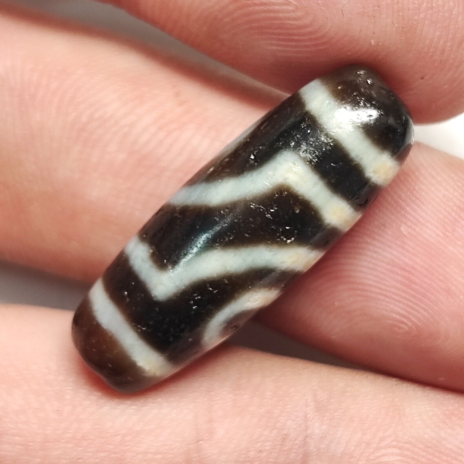 2 Slide Eyes Antique Old Tibetan High Quality Agate Dzi Bead Amulet 123