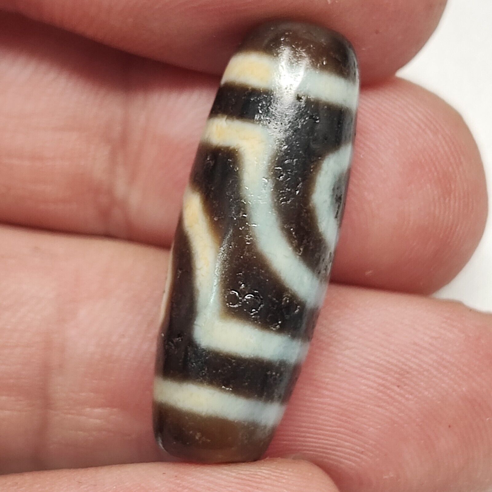2 Slide Eyes Antique Old Tibetan High Quality Agate Dzi Bead Amulet 123