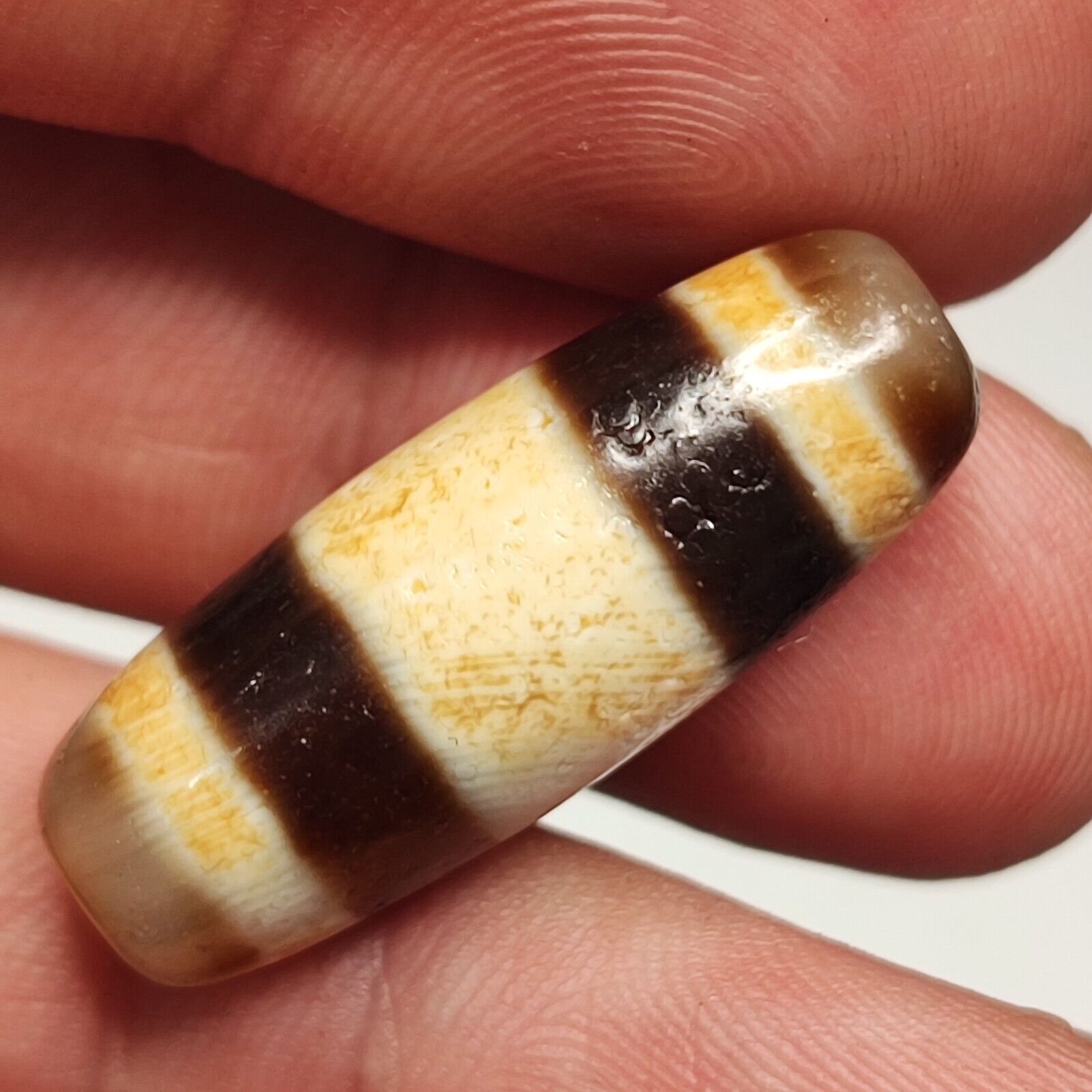 2 Stripes pattern Antique Old Tibetan High Quality Agate Dzi Bead Amulet 124