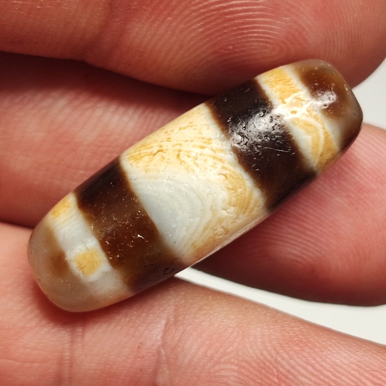 2 Stripes pattern Antique Old Tibetan High Quality Agate Dzi Bead Amulet 124