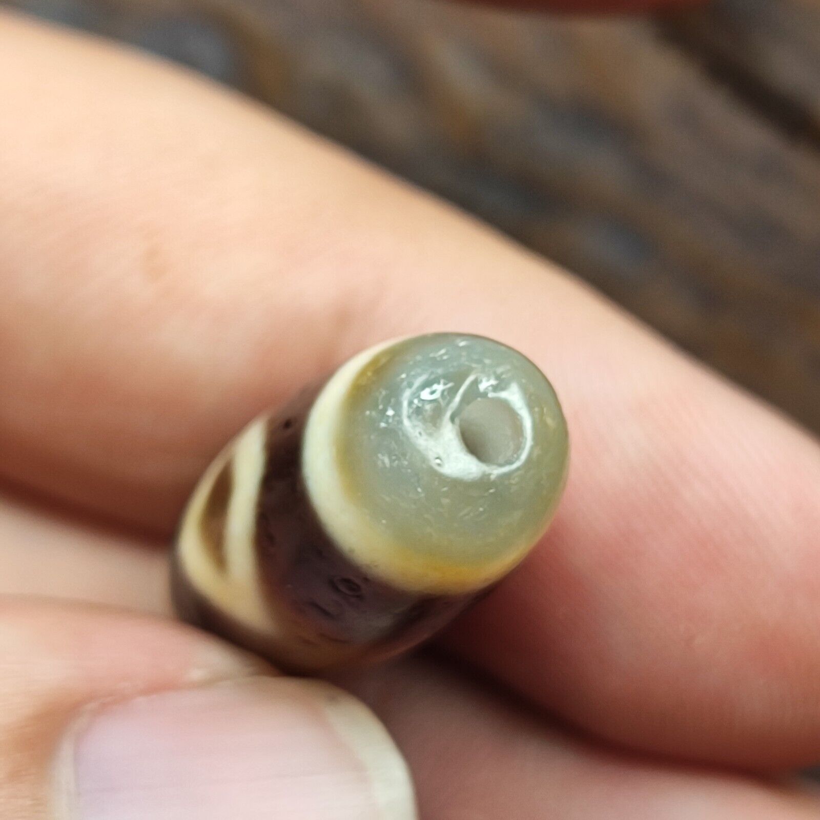 2 Diamond Eyes Antique Old Tibetan High Quality Agate Dzi Bead Amulet 122