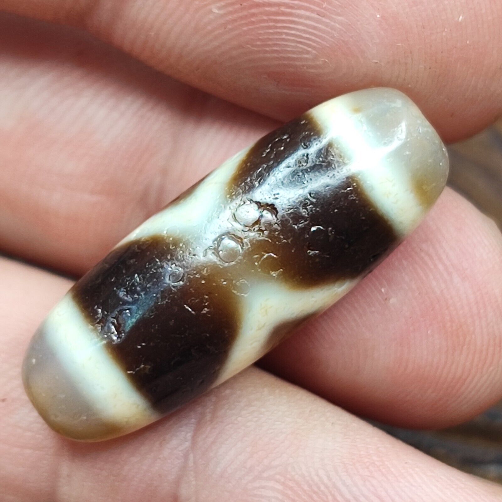 2 Diamond Eyes Antique Old Tibetan High Quality Agate Dzi Bead Amulet 122