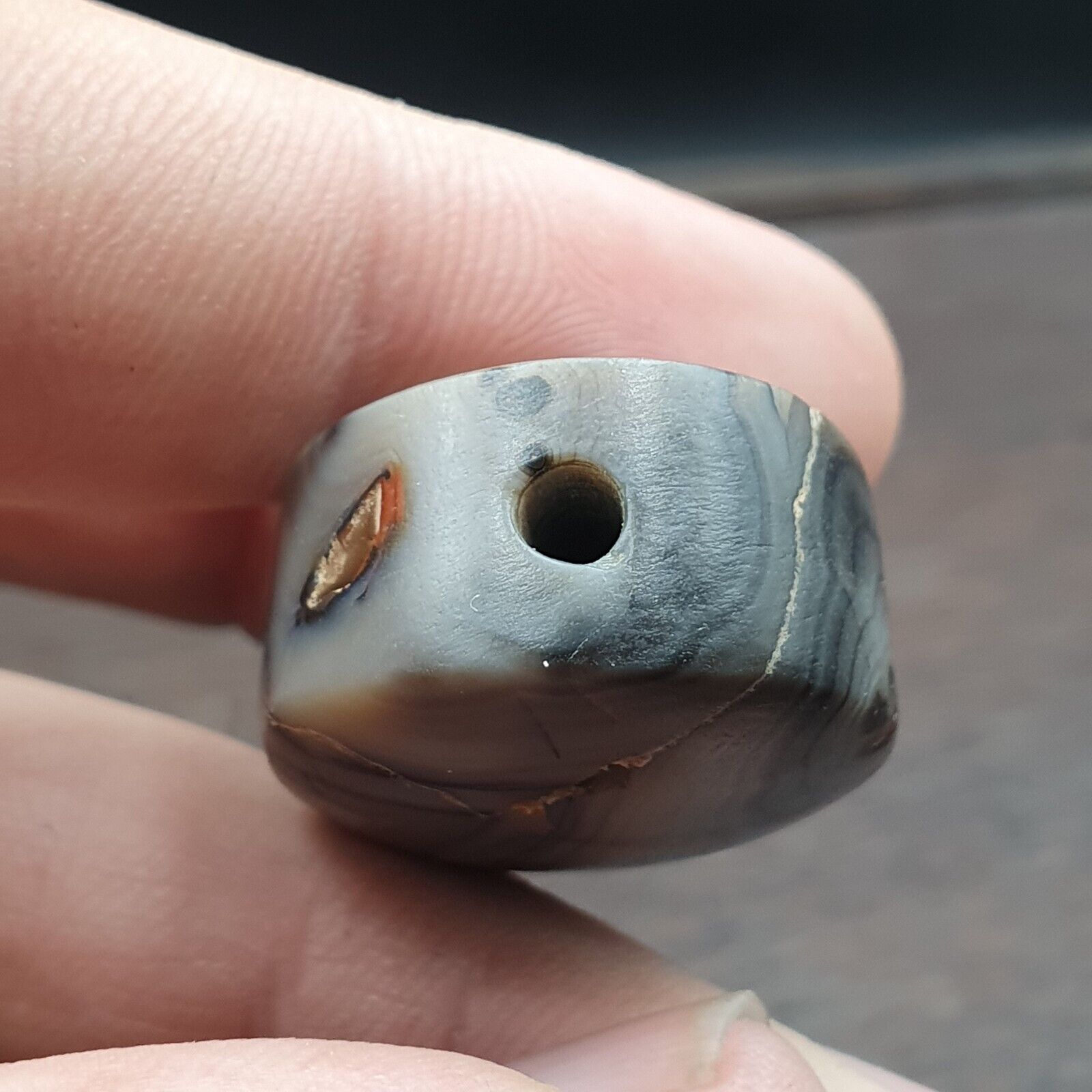 Antient Antique Babylonian intaglio Agate Bead, Stamp Seal