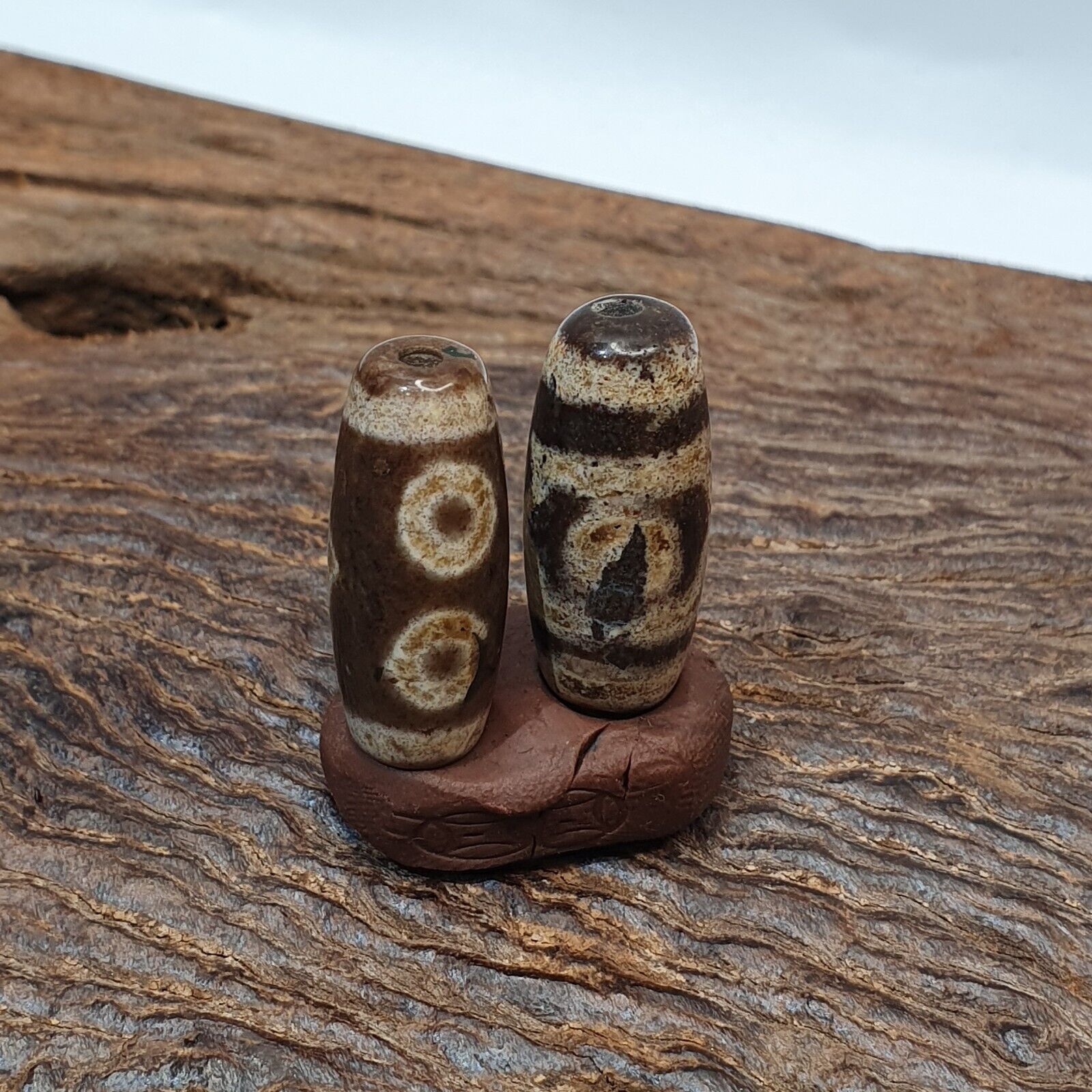 Lot 2 Eye Bead Tibetan dzi bead old amulet Agate Tibet gzi pendant STB-6