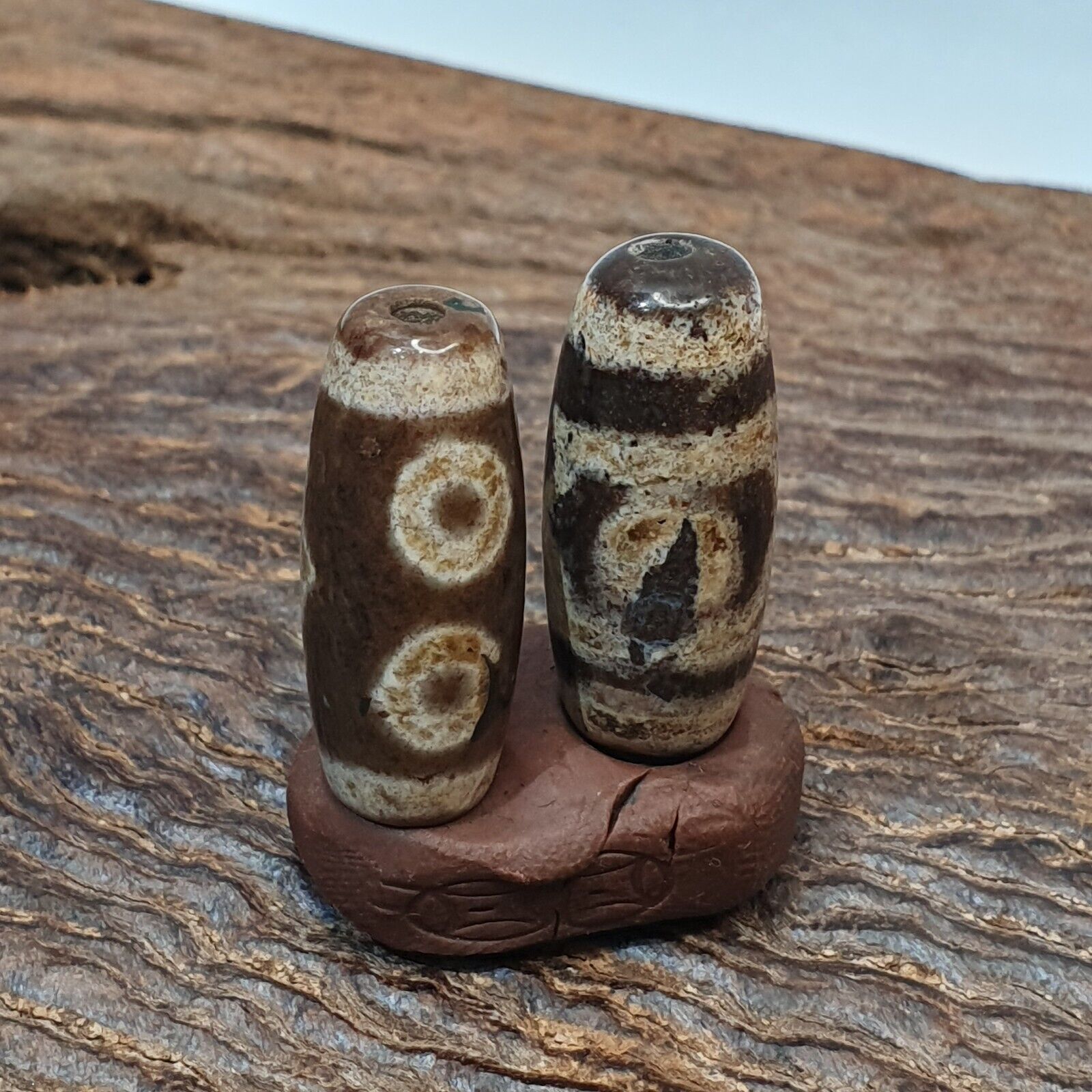 Lot 2 Eye Bead Tibetan dzi bead old amulet Agate Tibet gzi pendant STB-6