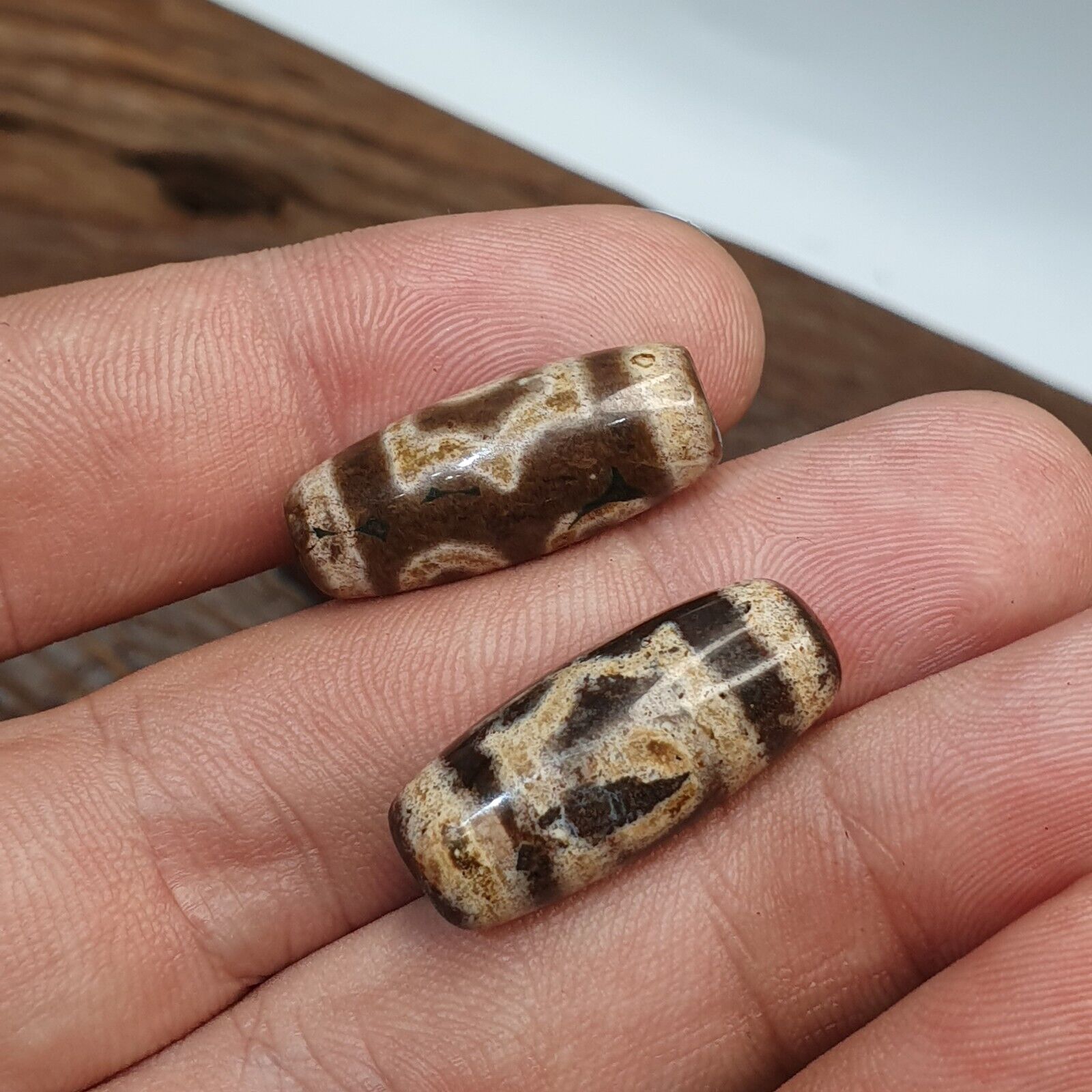 Lot 2 Eye Bead Tibetan dzi bead old amulet Agate Tibet gzi pendant STB-6