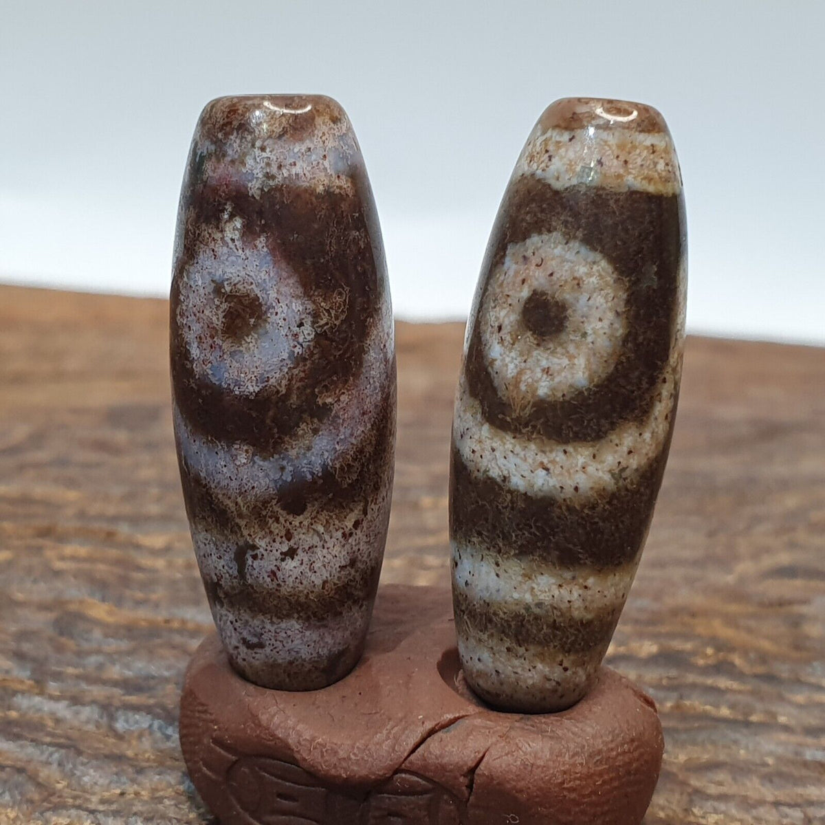 Lot 2 Eye Bead Tibetan dzi bead old amulet Agate Tibet gzi pendant STB-4