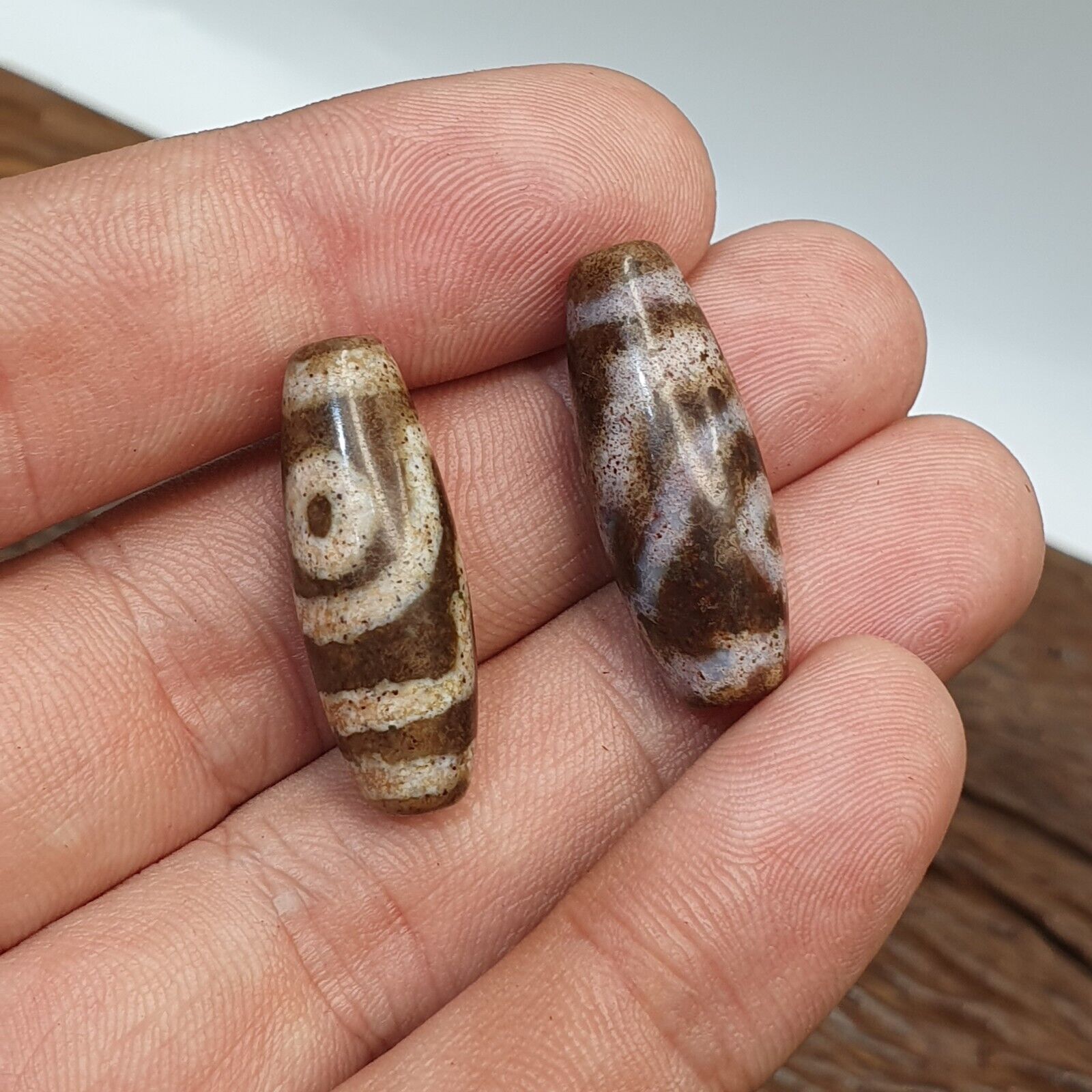 Lot 2 Eye Bead Tibetan dzi bead old amulet Agate Tibet gzi pendant STB-4