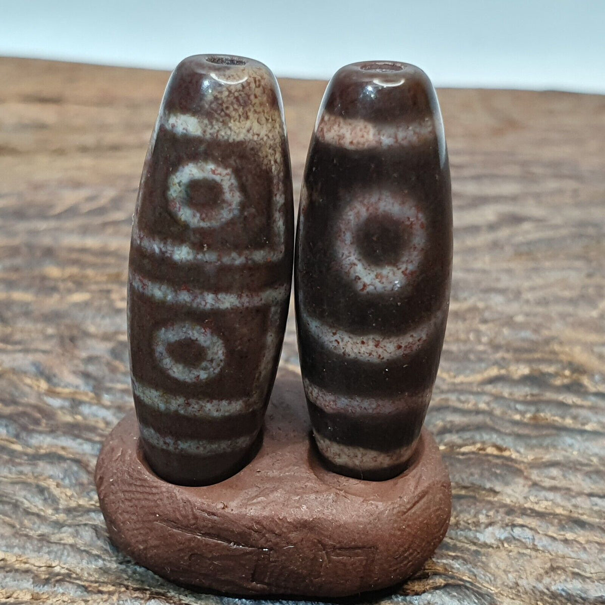 Lot 2 Eye Bead Tibetan dzi bead old amulet Agate Tibet gzi pendant STB-7