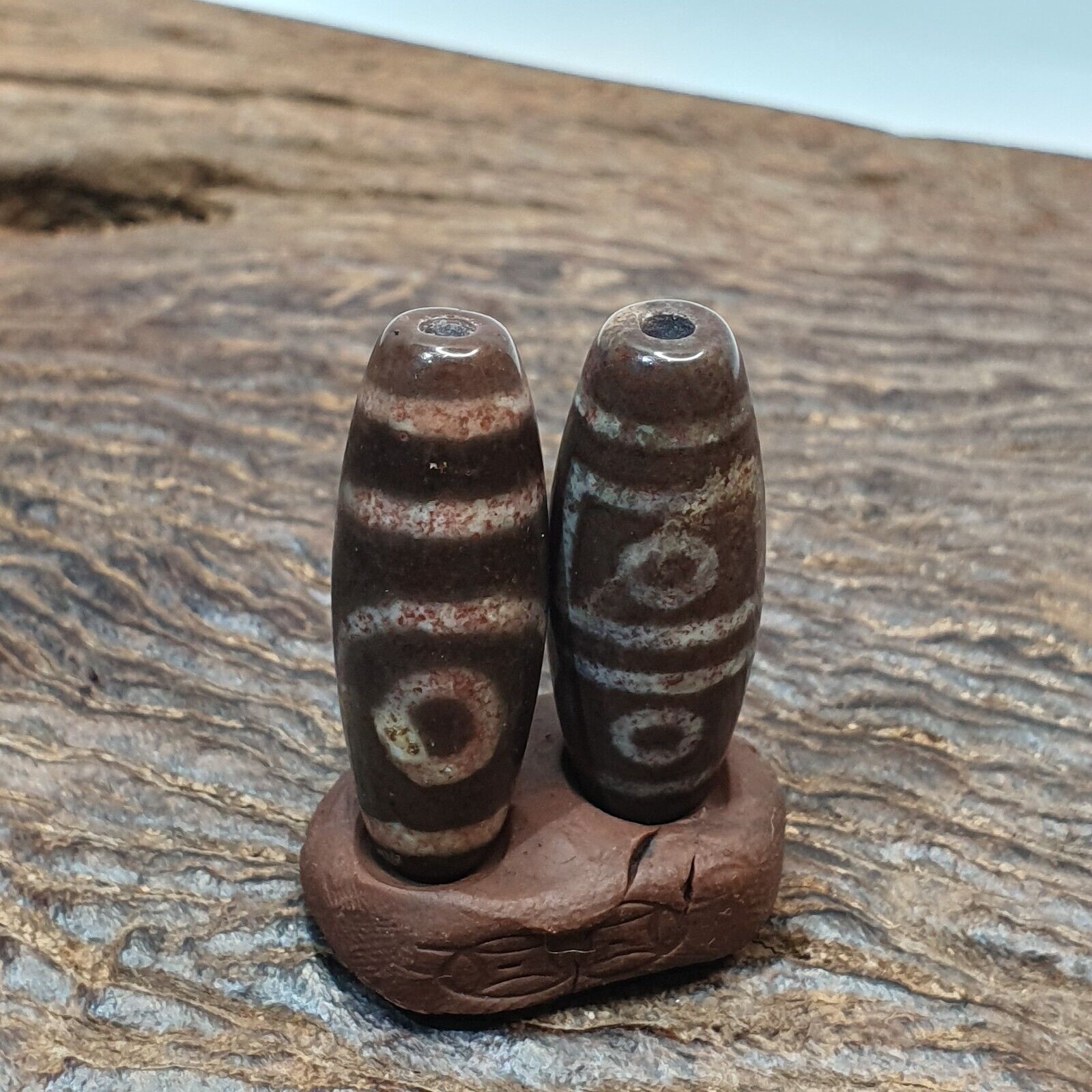 Lot 2 Eye Bead Tibetan dzi bead old amulet Agate Tibet gzi pendant STB-7