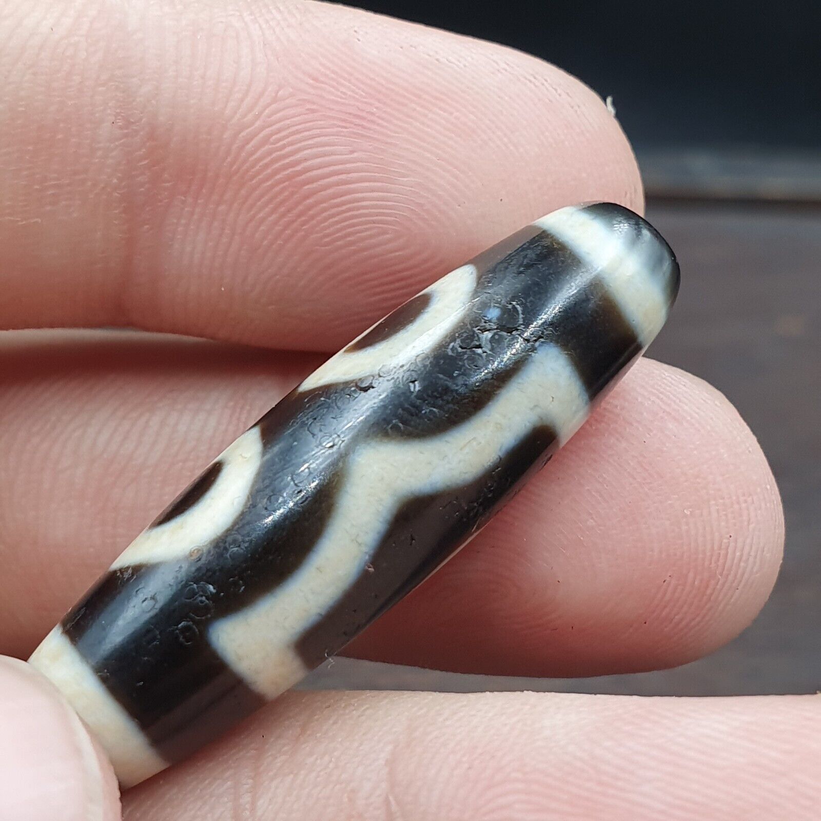 Vintage Old Himalayan Indo Tibetan Eye Agate Beads Unique pattern STB-9