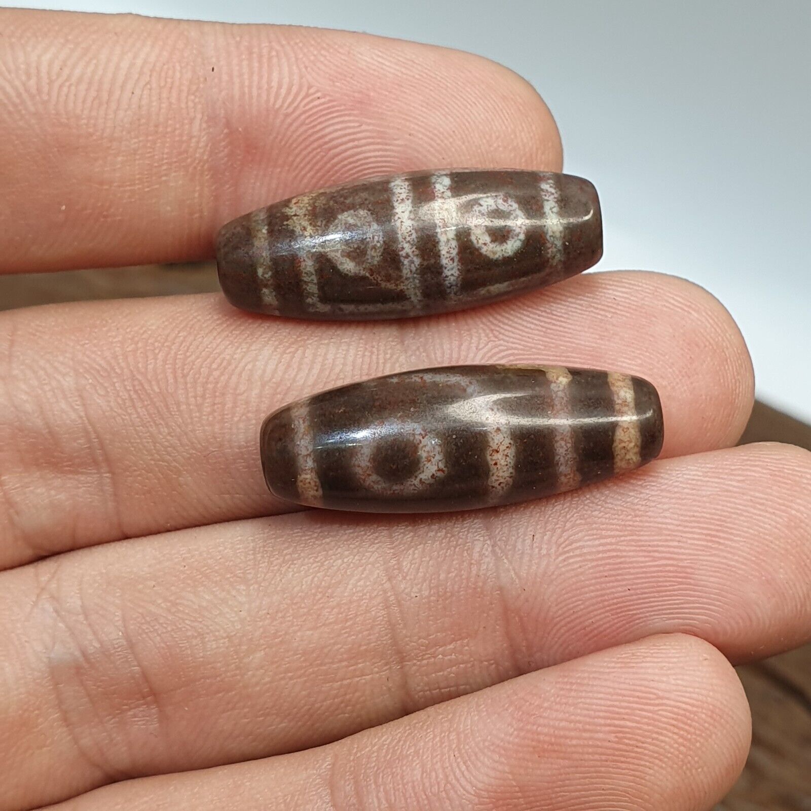 Lot 2 Eye Bead Tibetan dzi bead old amulet Agate Tibet gzi pendant STB-7