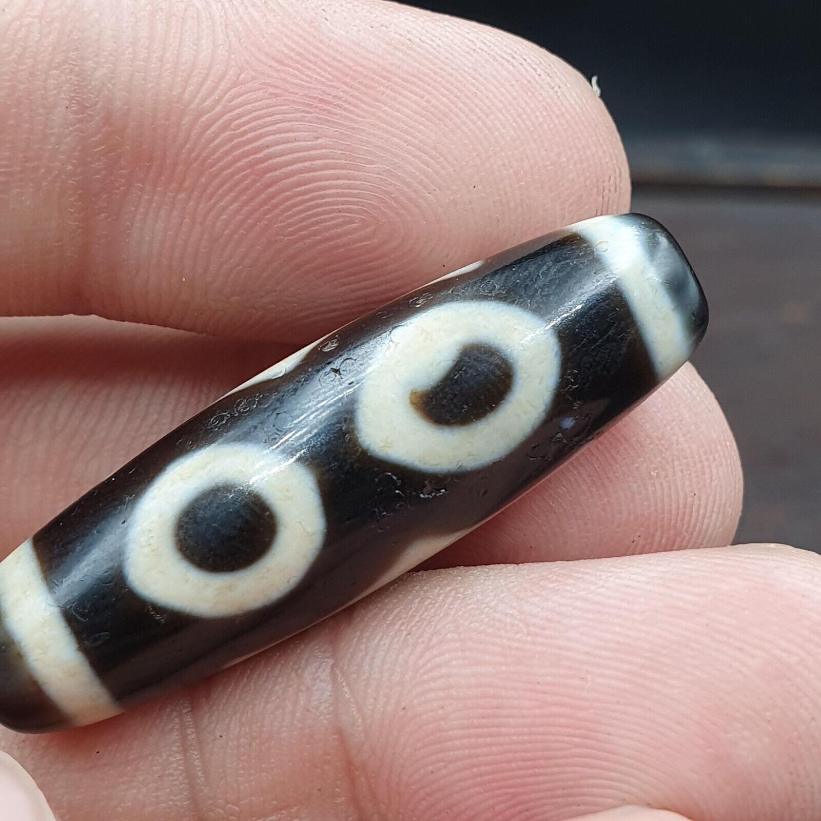 Vintage Old Himalayan Indo Tibetan Eye Agate Beads Unique pattern STB-9