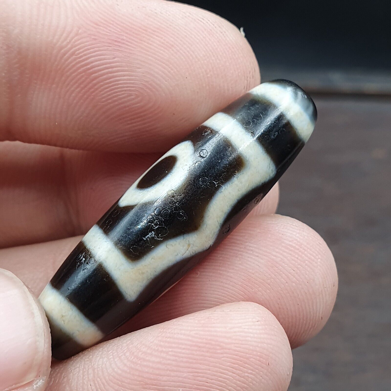 Vintage Old Himalayan Indo Tibetan Eye Agate Beads Unique pattern STB-9