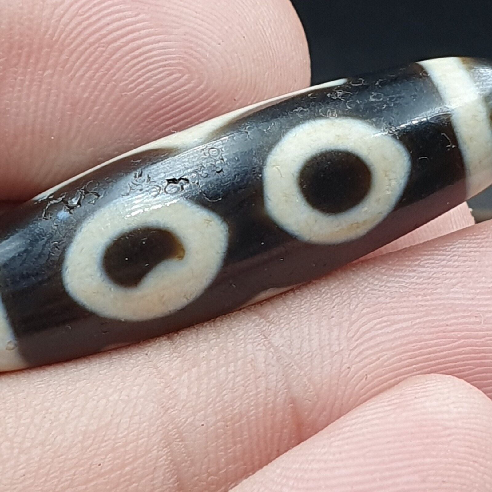 Vintage Old Himalayan Indo Tibetan Eye Agate Beads Unique pattern STB-9