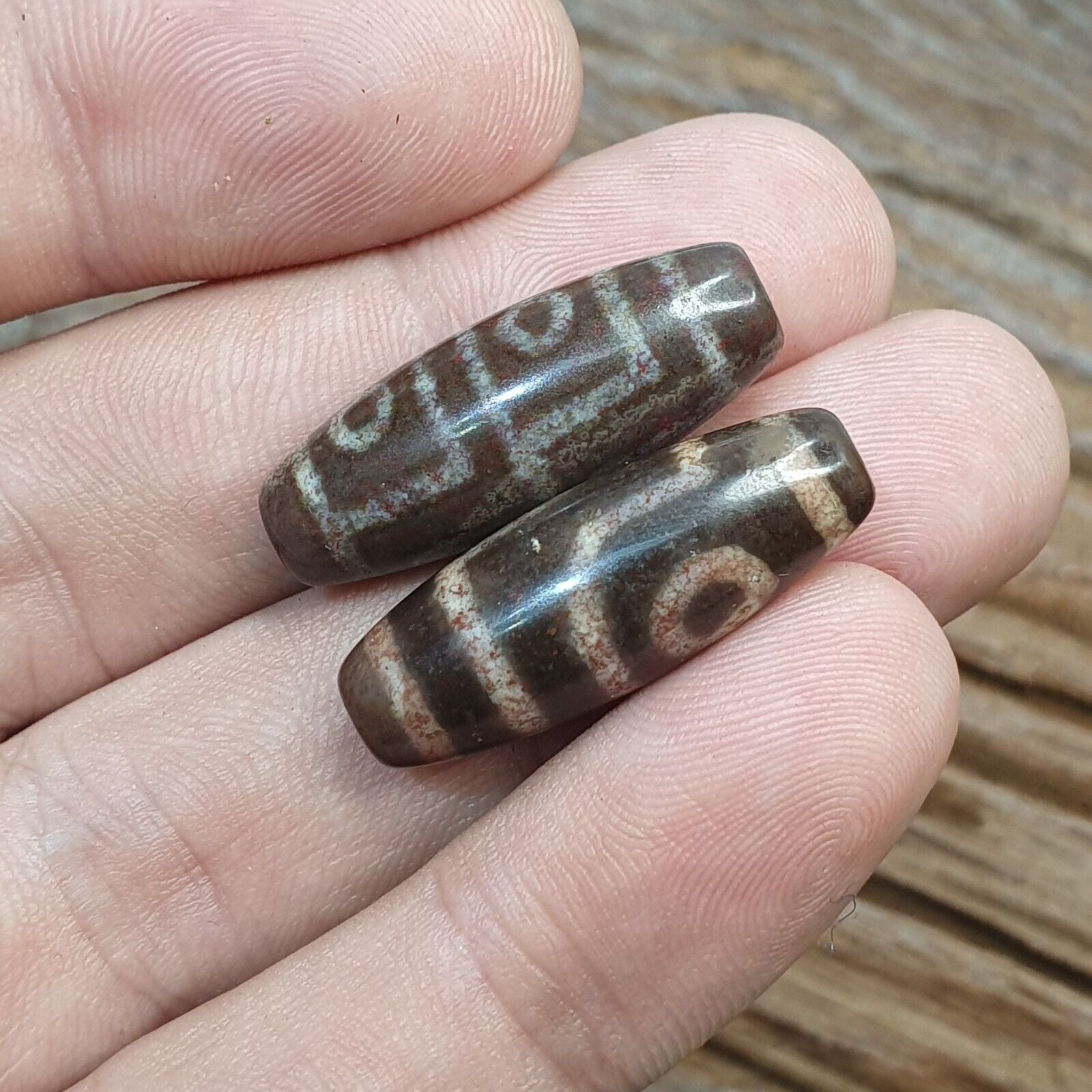 Lot 2 Eye Bead Tibetan dzi bead old amulet Agate Tibet gzi pendant STB-7