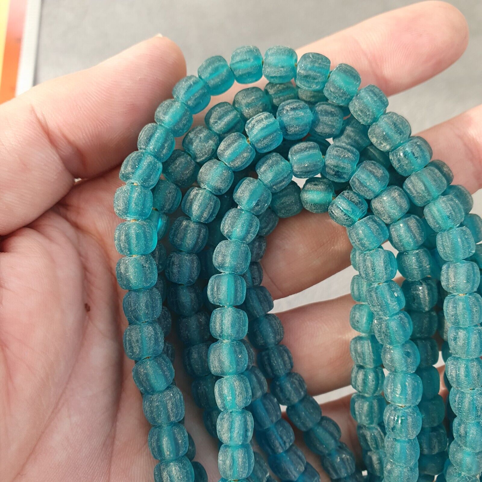 BEAUTIFUL OLD AFRICAN greenish blue GLASS ANTIQUE Style BEADS 7MM