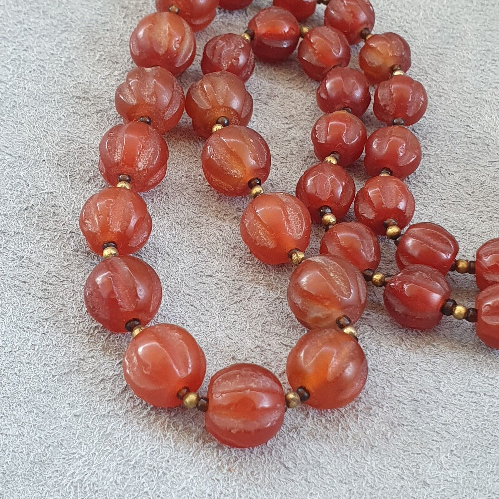 RARE Old antique Indo Tibetan Carnelian Agate Beads Melon Shape Beads necklace